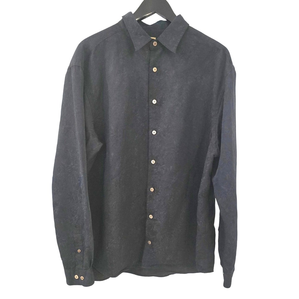 Black Textured Jacquard Floral Button Up Shirt Jos. A.  Mens XL‎  Long Sleeve